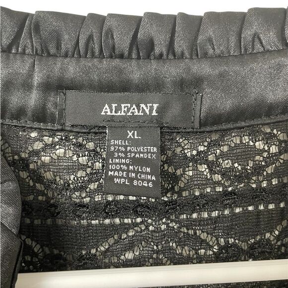 Alfani Black Lace Blouse XL – Sheer Floral Top with Satin Trim & Covered Buttons - Picture 3 of 4